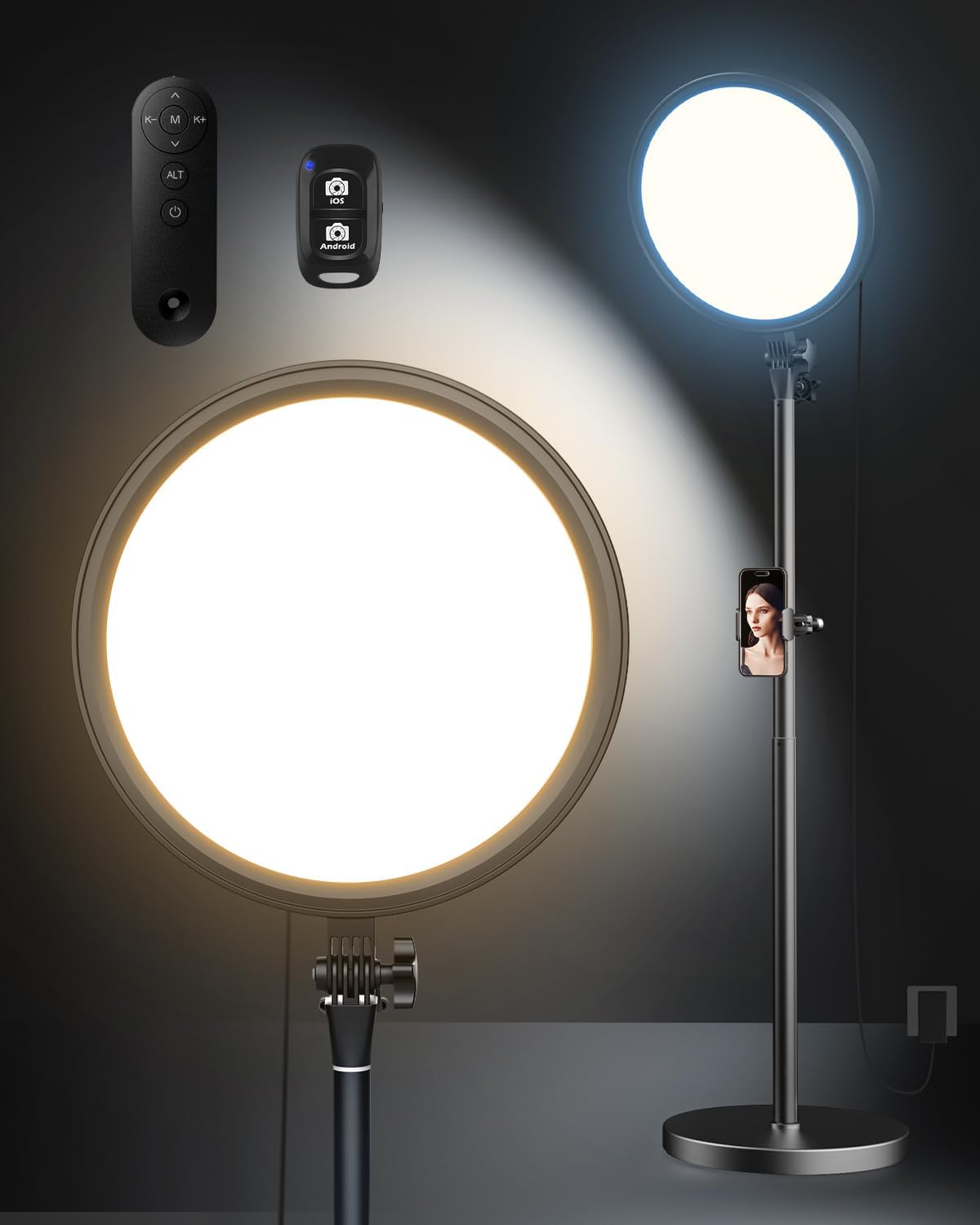 Aureday 12” Selfie Ring Light with Stand, Overall 79” Tall Ringlight Stands with Remotes and Phone Holder, Professional Floor Stand Light Ring for Video Recording/Live Stream/TikTok/Photography/Barber