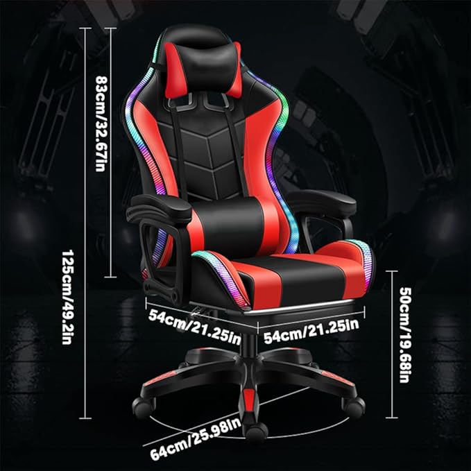 Gaming Chair for Adults &amp Teens High Back Gamer Chair Ergonomic Massage Racing Chair with Lumbar Support and Headrest Computer Desk Chair with Speakers and LED LightsPink