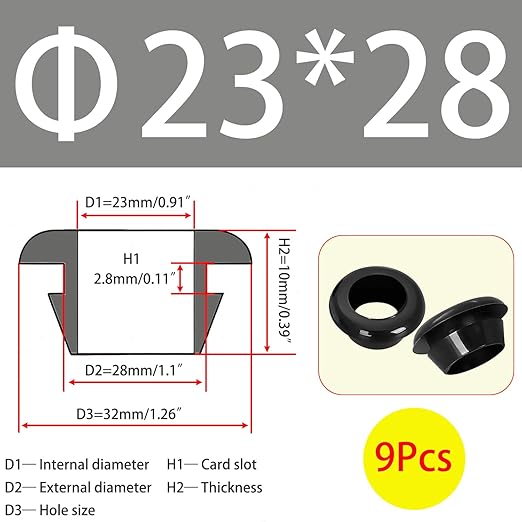 Qrity 9X Rubber Grommets ID 23mm Mount 28mm for Cable