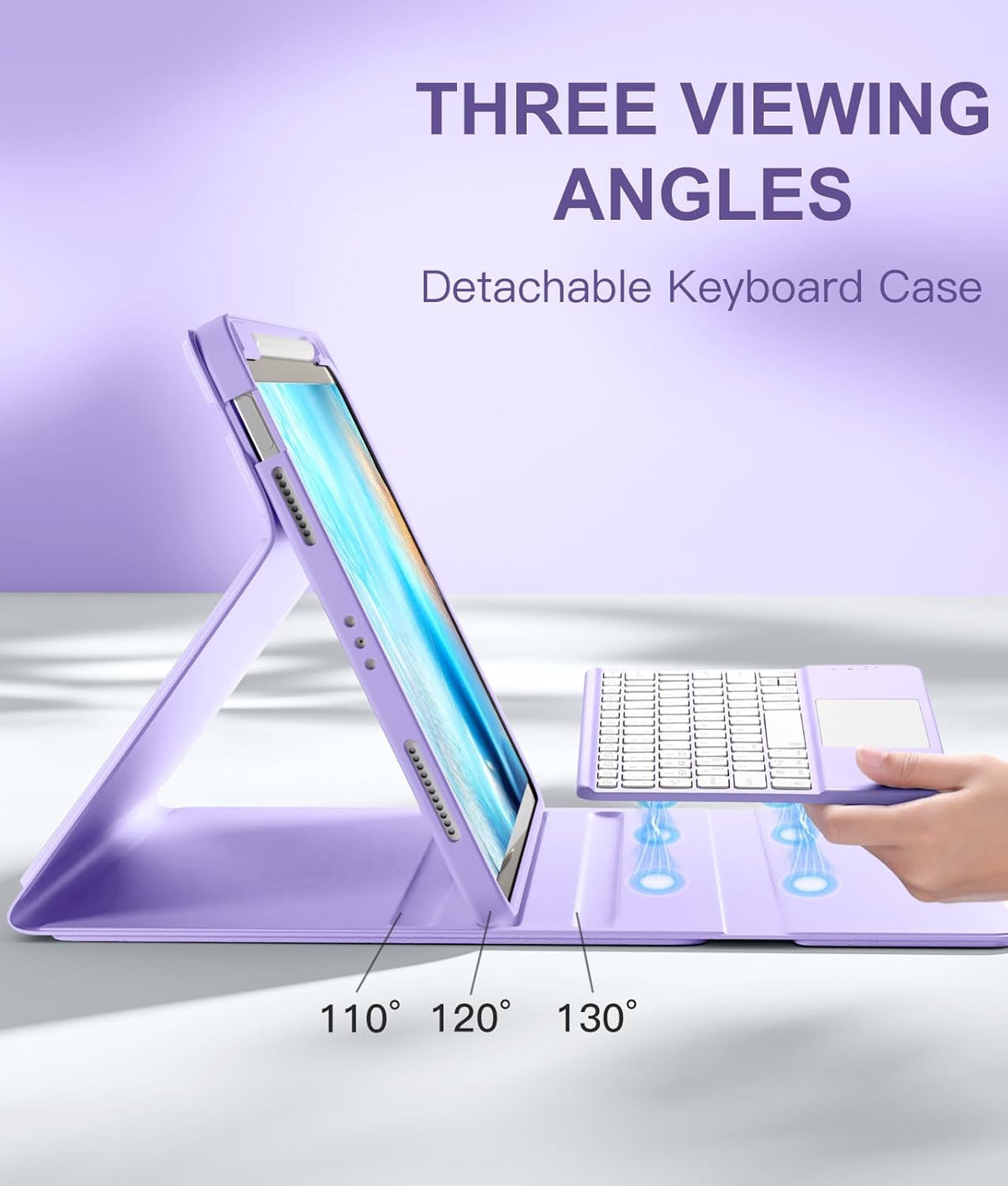 Compatible with iPad Air 11 Inch & Air 5th/Air 4th Generation Case with Keyboard - Multi-Touch Trackpad, 7-Color Backlit, Detachable Folio Cover for Air 11-inch M3/M2 (2025/2024), Light Purple