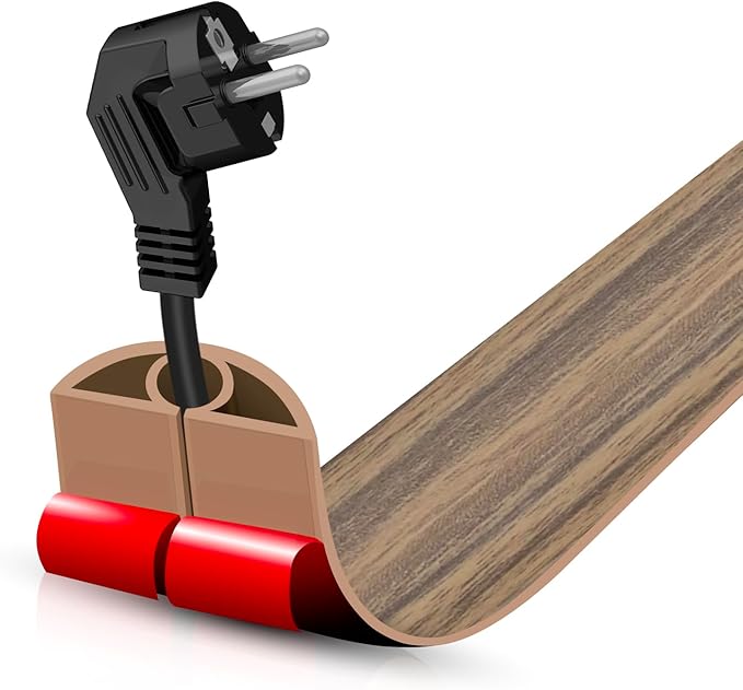 Floor Cord Cover Self Adhesive Cord Hider,3.3FT Cable Management, Extension Strip Protector for Wires, Prevent Cable Trips for Offices, Gyms, Exhibitions Cavity:0.3"(W) x0.28(H) Woodsmokedbrown