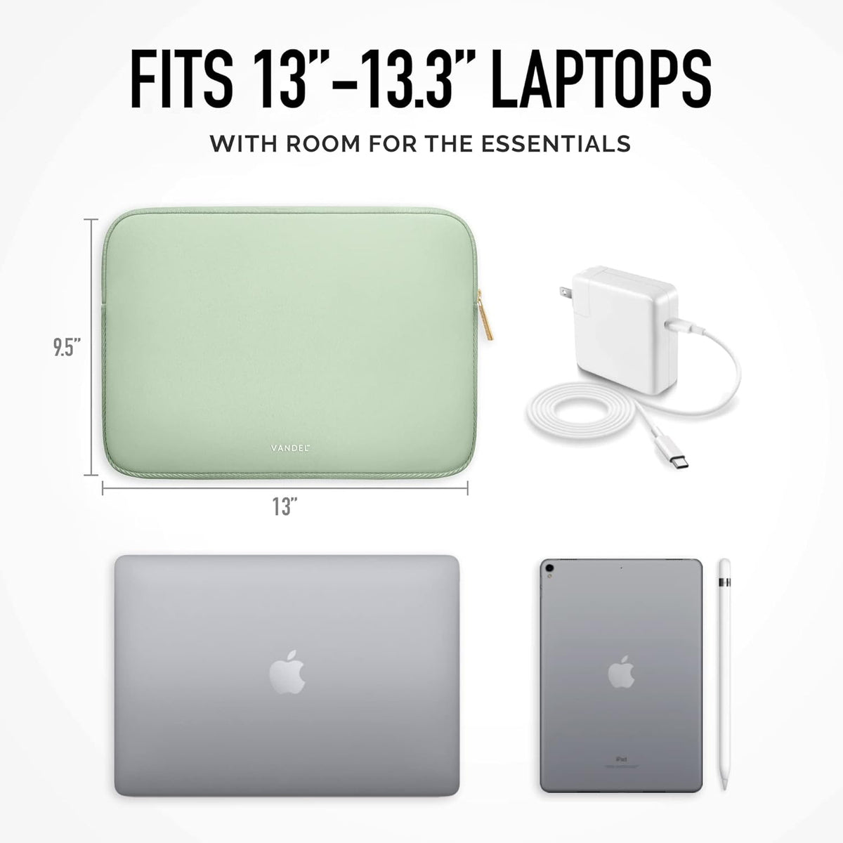 Vandel MacBook Air 13 inch Laptop Sleeve, Fits 13-13.3 inch Laptops: Neoprene MacBook Air & Pro Case, Chromebook, HP Soft Cover | Thin Computer Carrying Bag, Sage Green Mac (M1 & M2) Pouch
