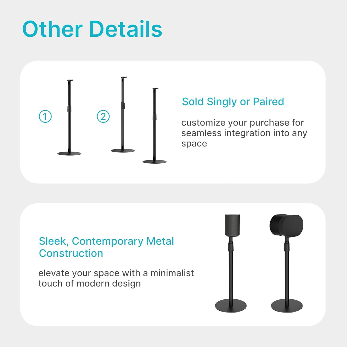 Speaker Stand Compatible with SONOS Era 300 and Era 100, Height Adjustable up to 42.6'', Floor Stand with Cable Management, Speaker Mount, Black, 1 Pack