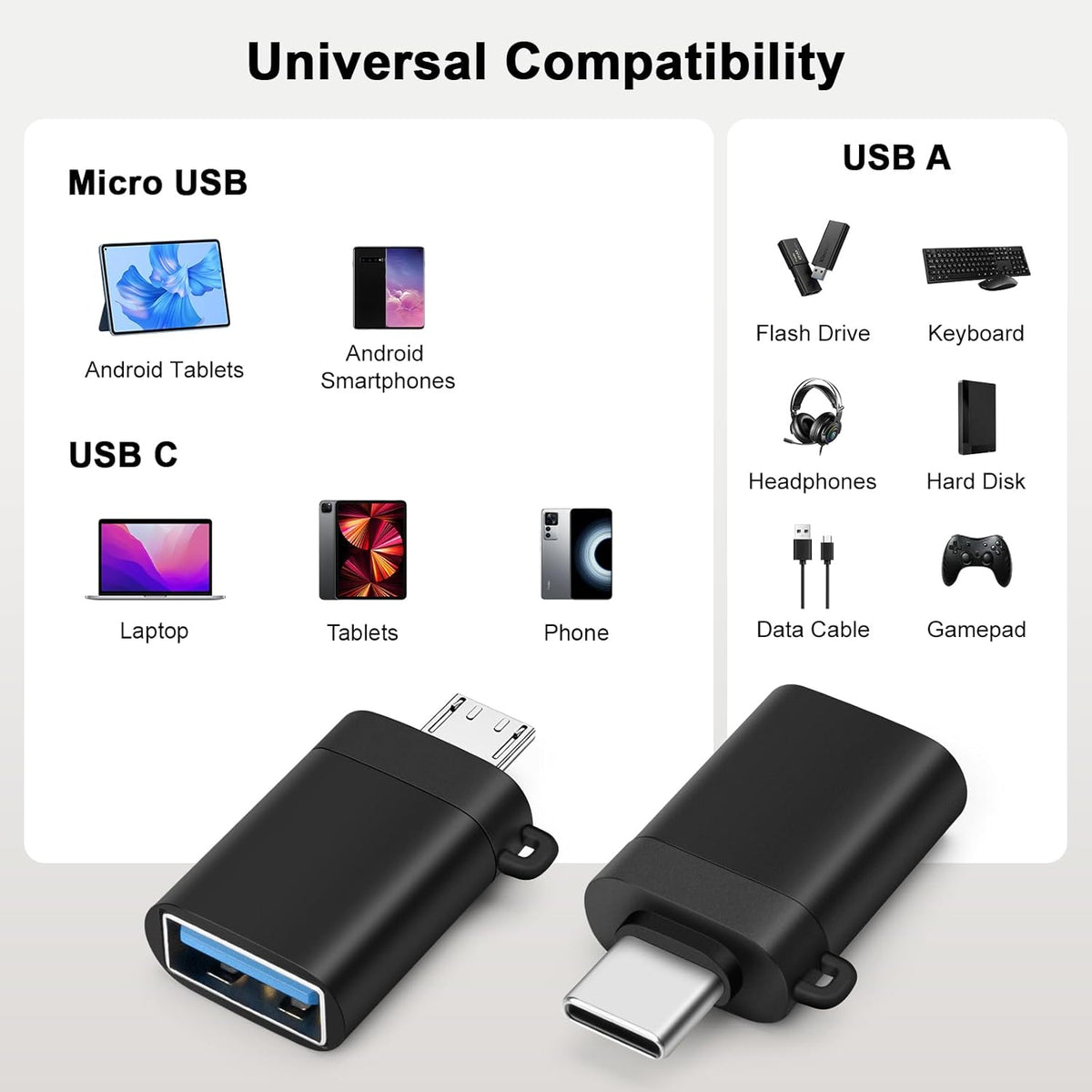 BORLTER CLAMP OTG Micro/USB-C Adapter 2Pack, USB C to USB Adapter 3.0, Micro USB Adapter Perfect for Google, MacBook,Samsung Galaxy, iPad and More.