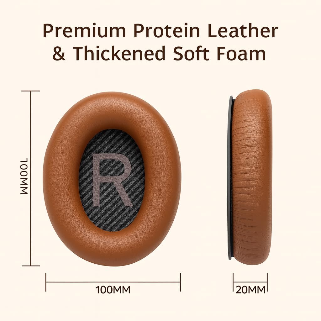 Premium Replacement Ear Pads for Bose QC2, QC15, QC25, QC35 I & II – Soft Protein Leather & Memory Foam Cushions – Enhanced Noise Isolation – Easy Installation Kit & Cleaning Cloth (Brown)