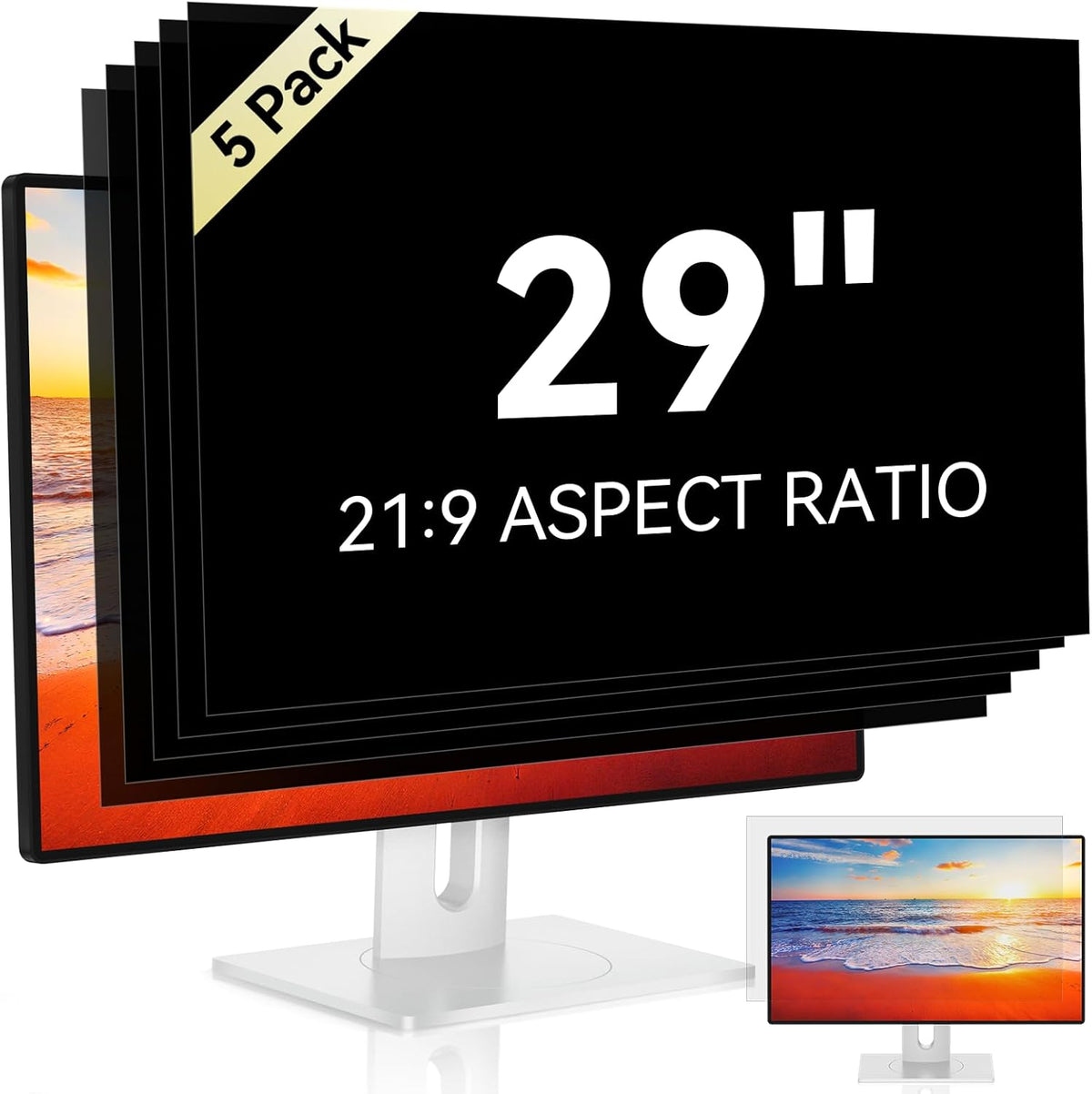 [5-Pack] 29 Inch Computer Privacy Screen for 21:9 Widescreen Monitor, Anti Glare Anti-UV Eye Protection Desktop PC LED Monitor Filter, Removable Anti-Scratch Screen Film 29in