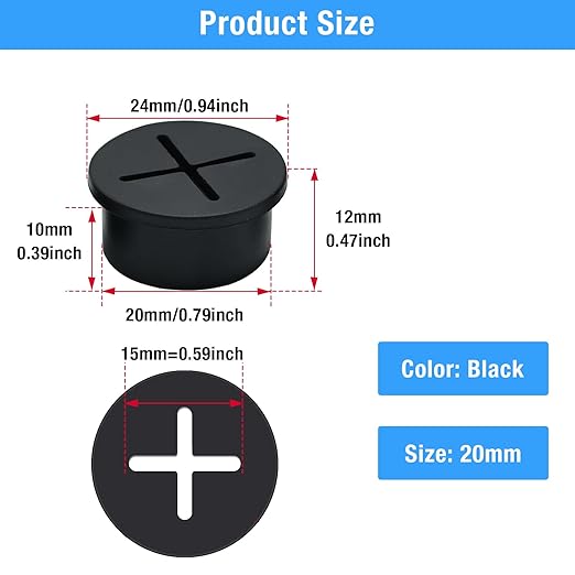 BOPOREAE Desk Grommet, 3/4 in 20 mm Black 15 Pcs Silicone Rubber Grommets