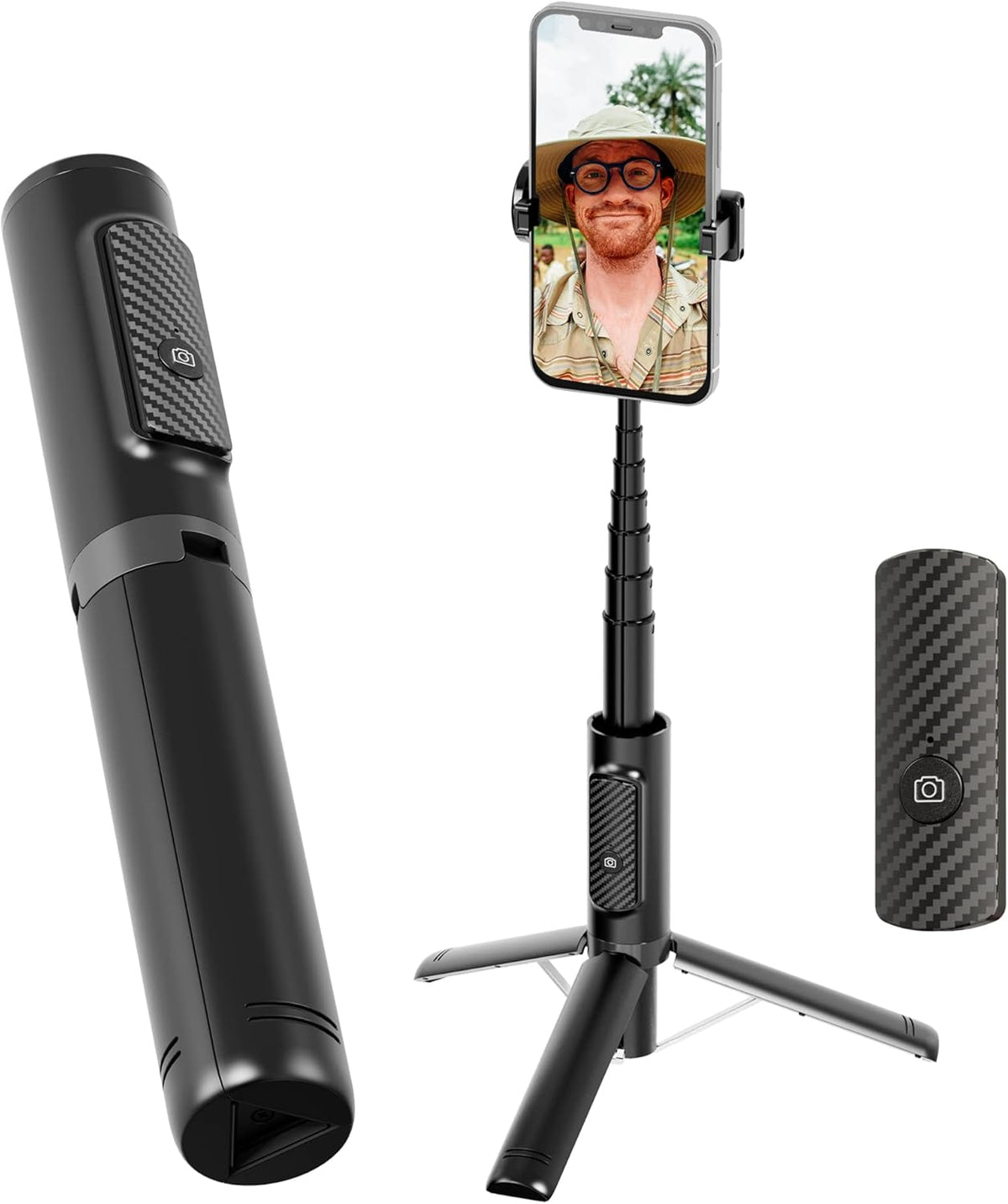 Selfie Stick Tripod with Remote Aluminum Alloy Phone Tripod Bluetooth Remote and 270°Rotation Stand Compatible with iPhone and Android Phone