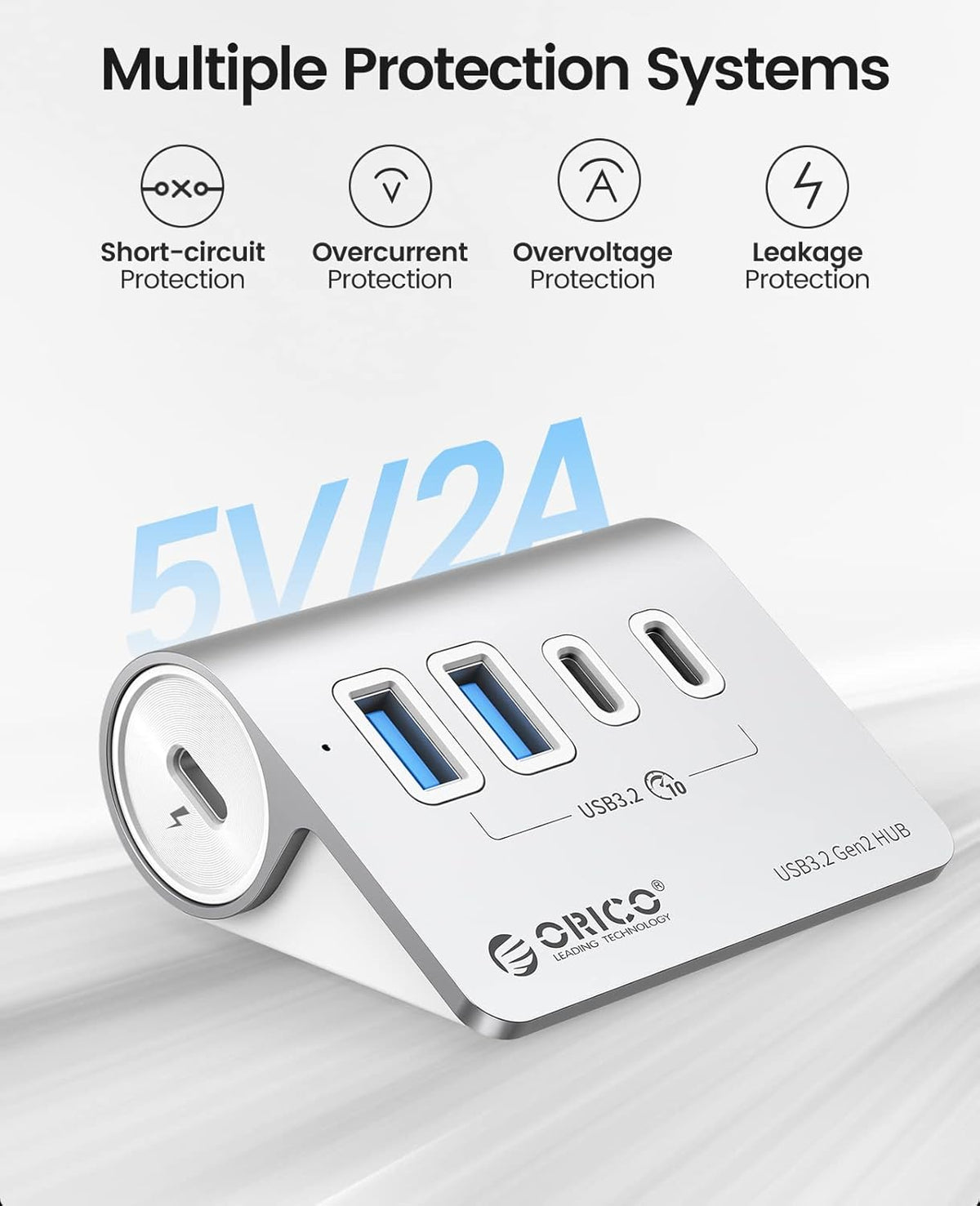 ORICO 4-Port USB 3.2 Gen 2 Hub 10Gbps with 2 USB A +2 USB C, Aluminium Hub with 1.64Ft USB-C Cable and USB-A Adapter USB Splitter for iMac, MacBooks, Mac mini