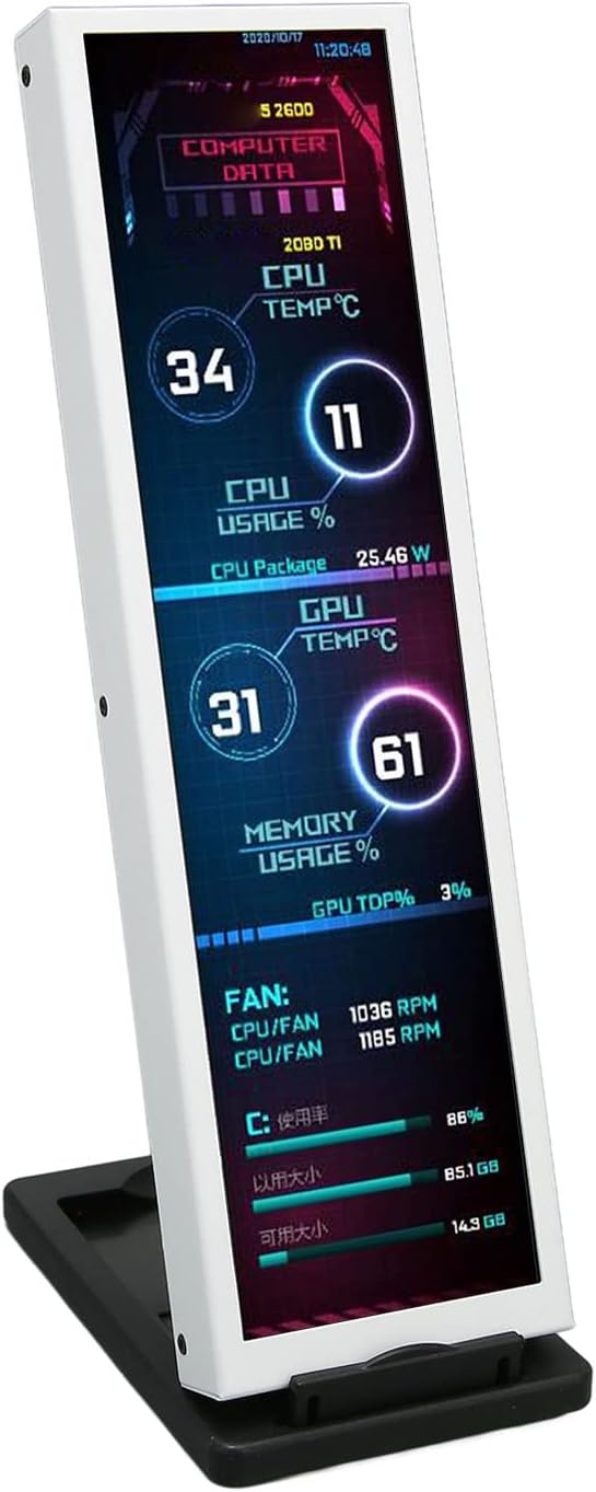 Zopsc 8.8 Inch Computer Temp Monitor 8.8 Inch USB Mini Screen PC Sensor Panel Display PC CPU Data Monitor Temperature Display for RasPi for Linux for