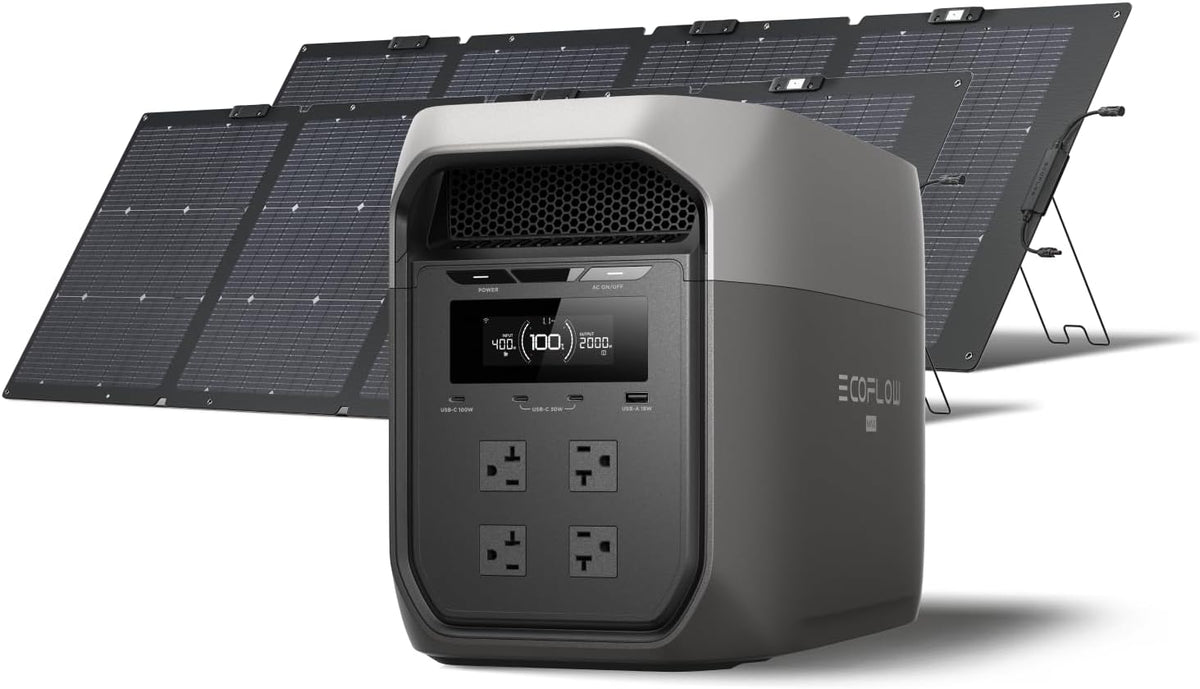 EF ECOFLOW Portable Power Station DELTA 3 MAX with 2 * 220W Bifacial Solar Panel, 3400W X-Boost Output, Ultra-Fast 0-80% Charging in 1.13 Hr, Home Backup & RV Camping