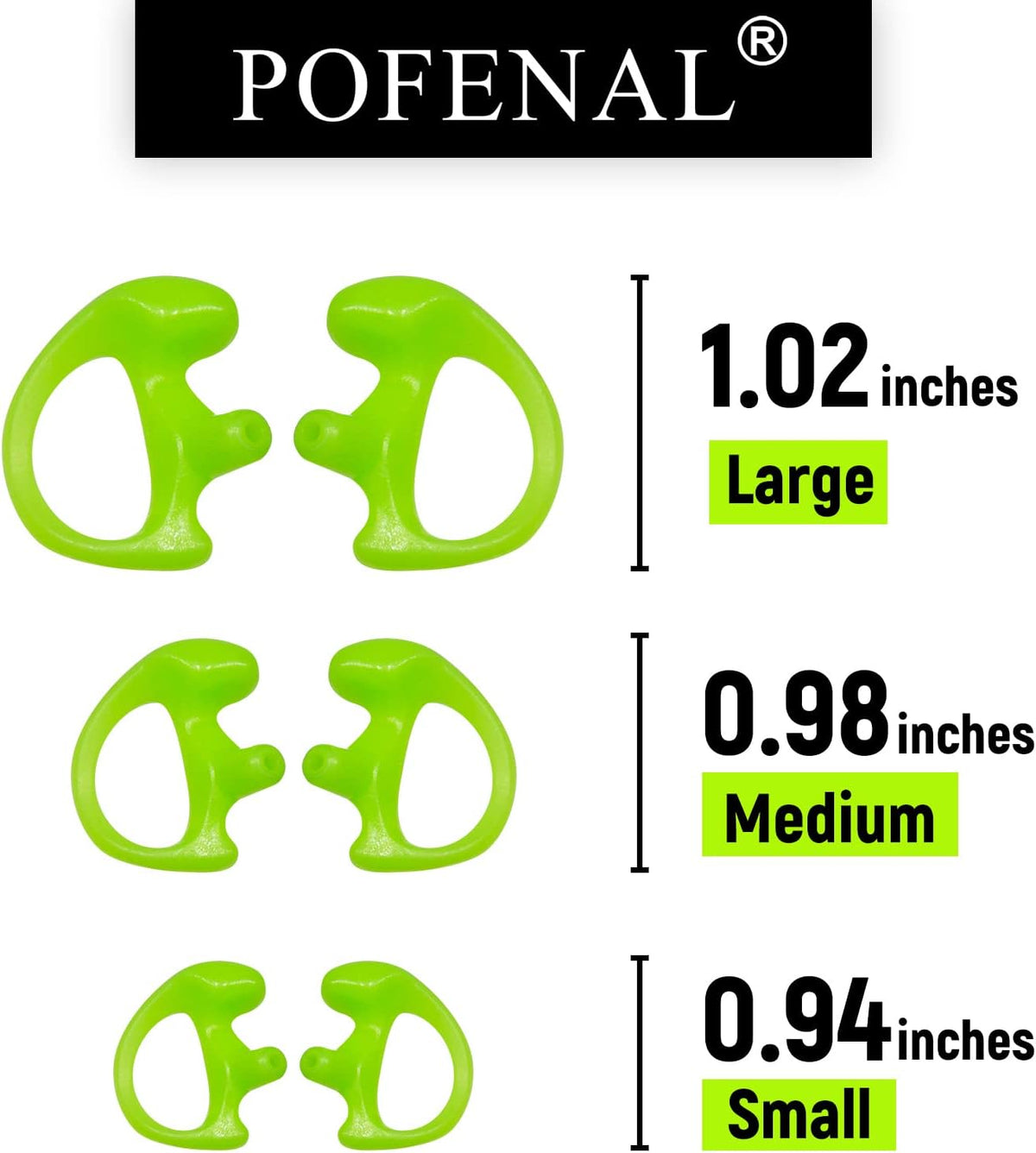 Silicone Replacement Earmold for Motorola/Baofeng/Retavis Radios - Police Walkie Talkie & Law Enforcement Soft Earpiece Inserts (8 Pair, Green - 2L/4M/2S)