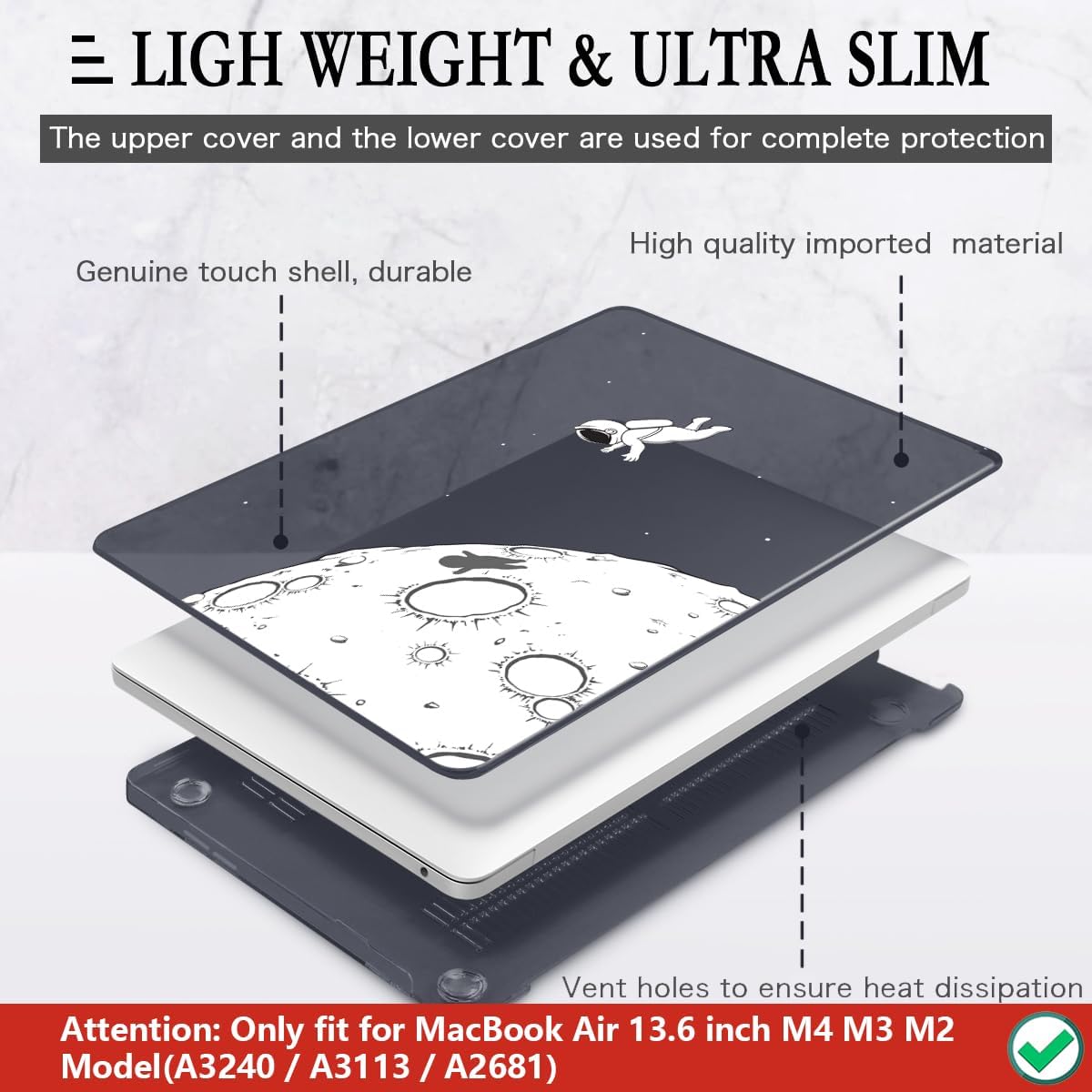 CISSOOK Case Compatible with MacBook Air 13.6 Inch 2022 2024 2025 Release Model A2681 M2 A3113 M3 A3240 M4 Astronaut, Clear Black Space Hard Shell with Keyboard Cover for MacBook Air 13.6", Astronaut