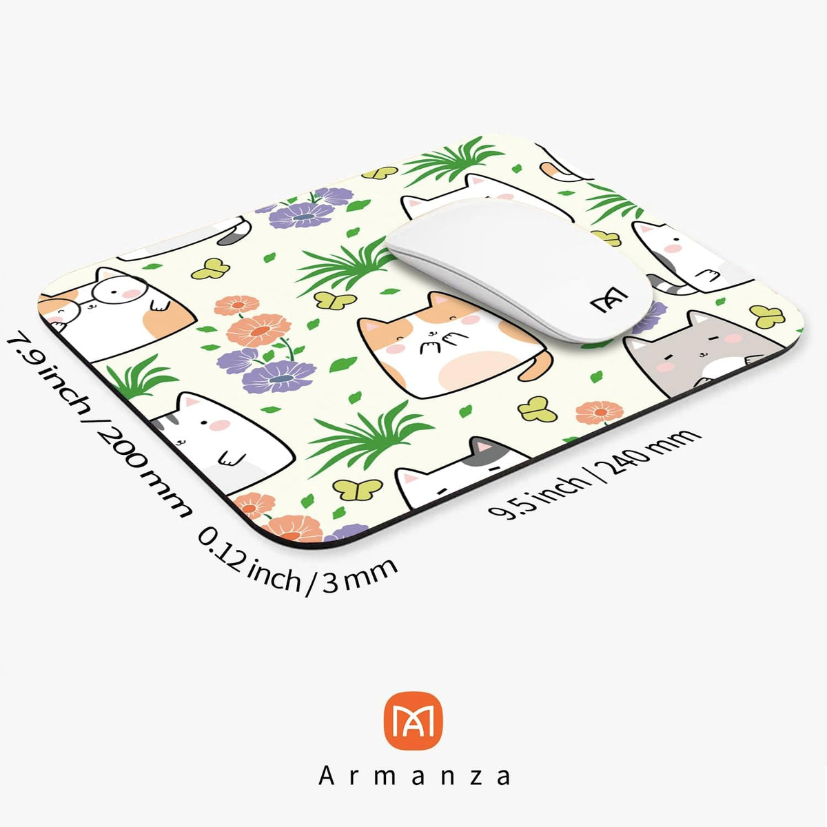 Square Mouse Pad Cute Cat, Personalized Premium-Textured Custom Mouse Mat Design, Washable Mousepad Cloth, Non-Slip Rubber Base Computer Mouse Pads for Wireless Mouse