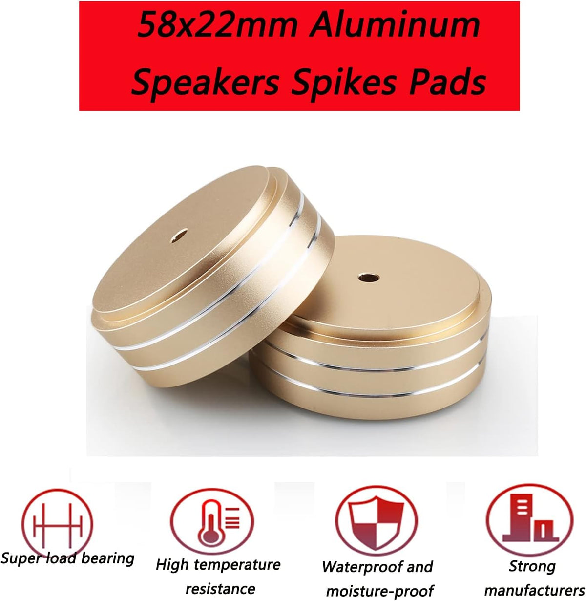 Tertullus 4 Pcs Speaker Feet Aluminum HiFi Turntable Feet Isolation Feet Aluminum Stand Speakers Spikes Audio Pads 58x22mm for HiFi Amplifier/Speaker/Turntable/Player(Gold)