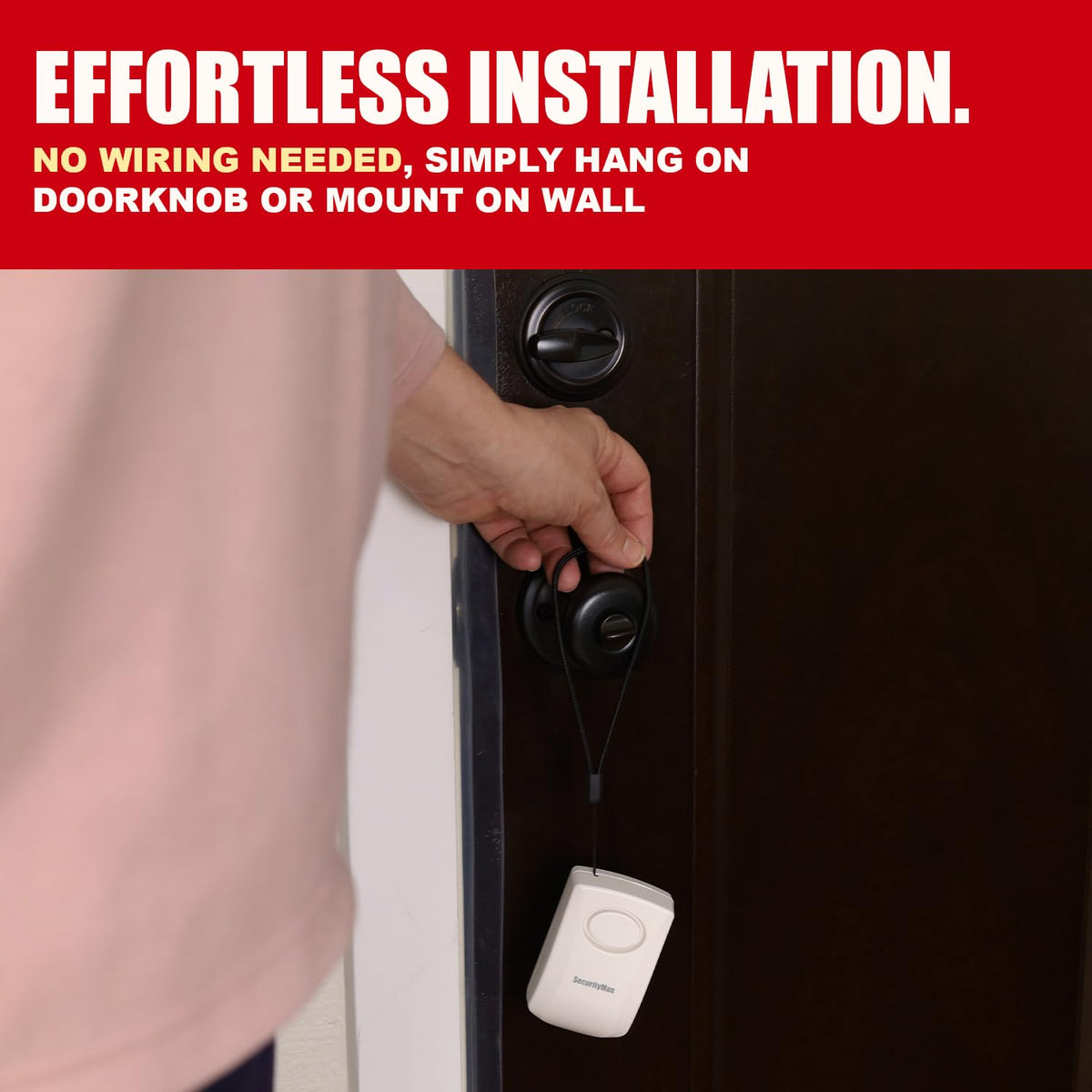 Securityman Door Handle Alarm with 130dB Vibration Triggered Portable Door Alarms When Opened - Perfect for Kids, Toddler, Elderly, Hotel, Travel