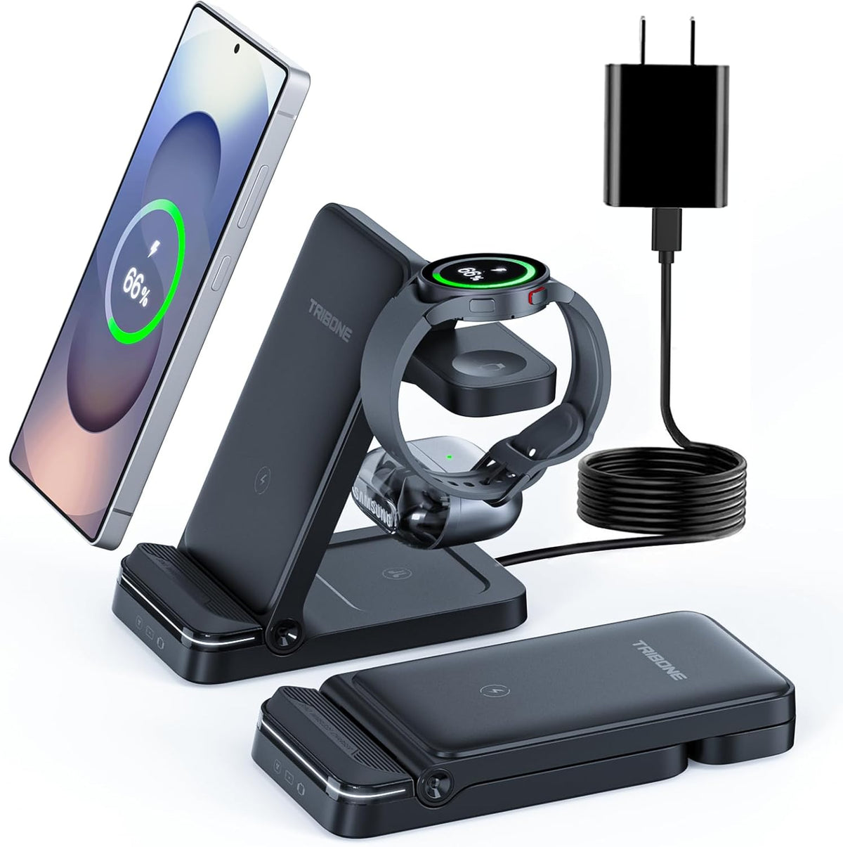 Wireless Charger for Samsung, 3 in 1 Wireless Charging Station for S25 S24 Ultra S23 S22 S21 Note Z Fold Android, Charger for Samsung Galaxy Watch 7 6 5 4 3 Pro Classic Galaxy Buds