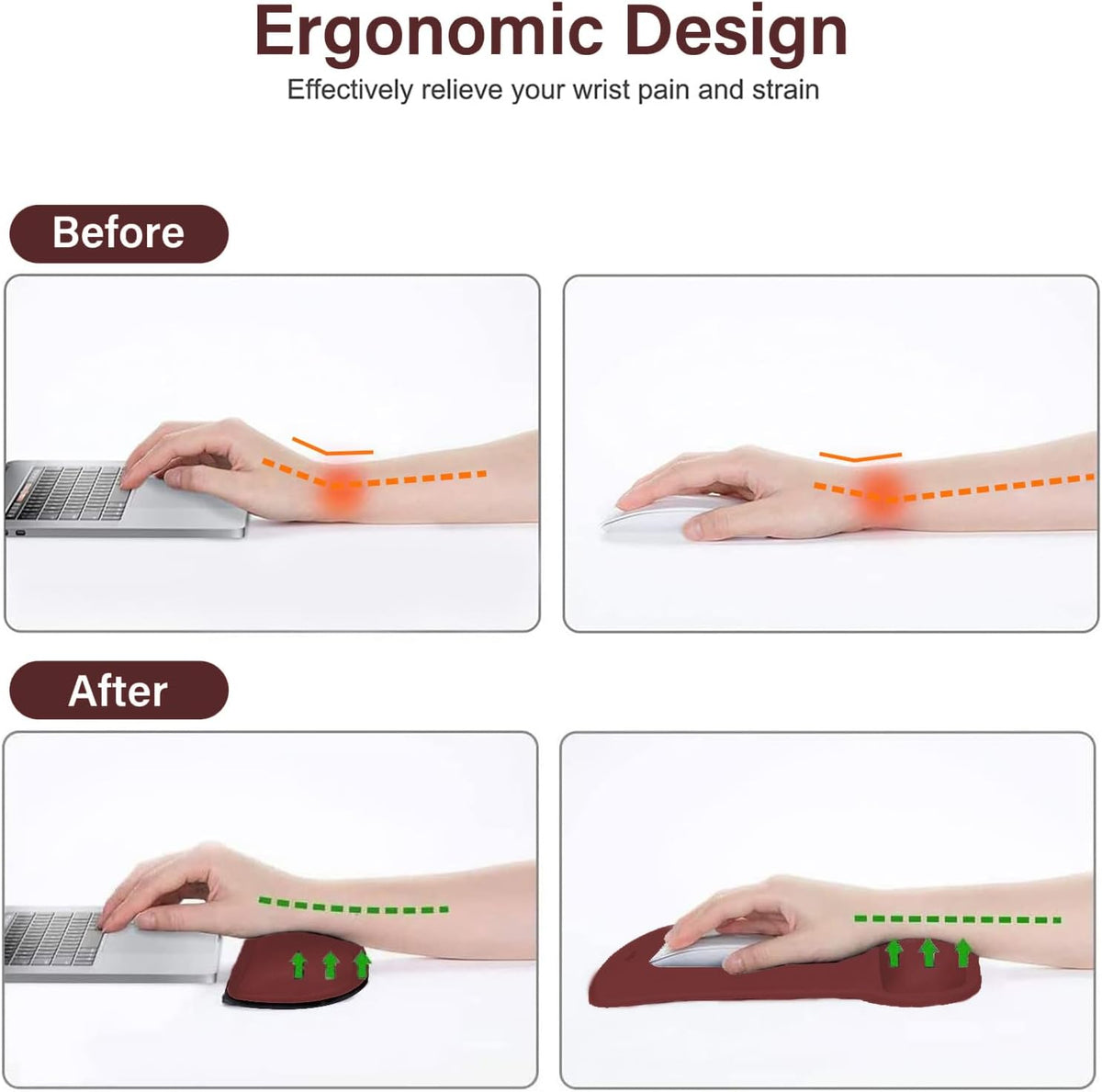 MOSISO Wrist Rest Support for Mouse Pad & Keyboard Set, Ergonomic Mousepad Non-Slip Base Home/Office Pain Relief & Easy Typing Cushion with Neoprene Cloth & Raised Memory Foam, Wine Red