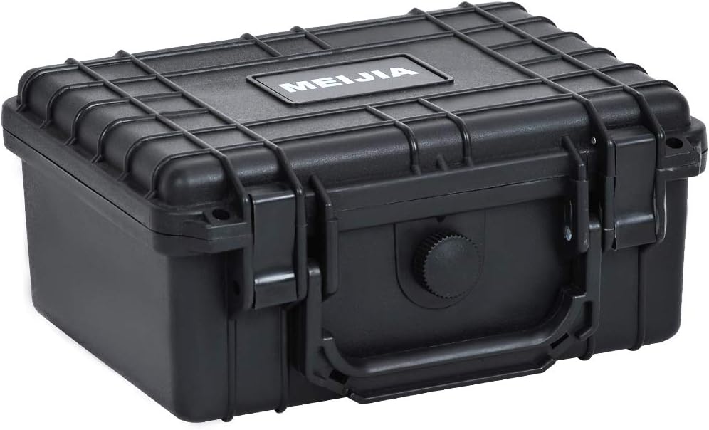 MEIJIA Portable Waterproof Protective Hard Case,Compact Camera Case with Customizable Fit Foam,Elegant Black,Fit for Drones,Camera,Lens, 9.17inchx7.56inchx4.33inch, Black, Dry Case