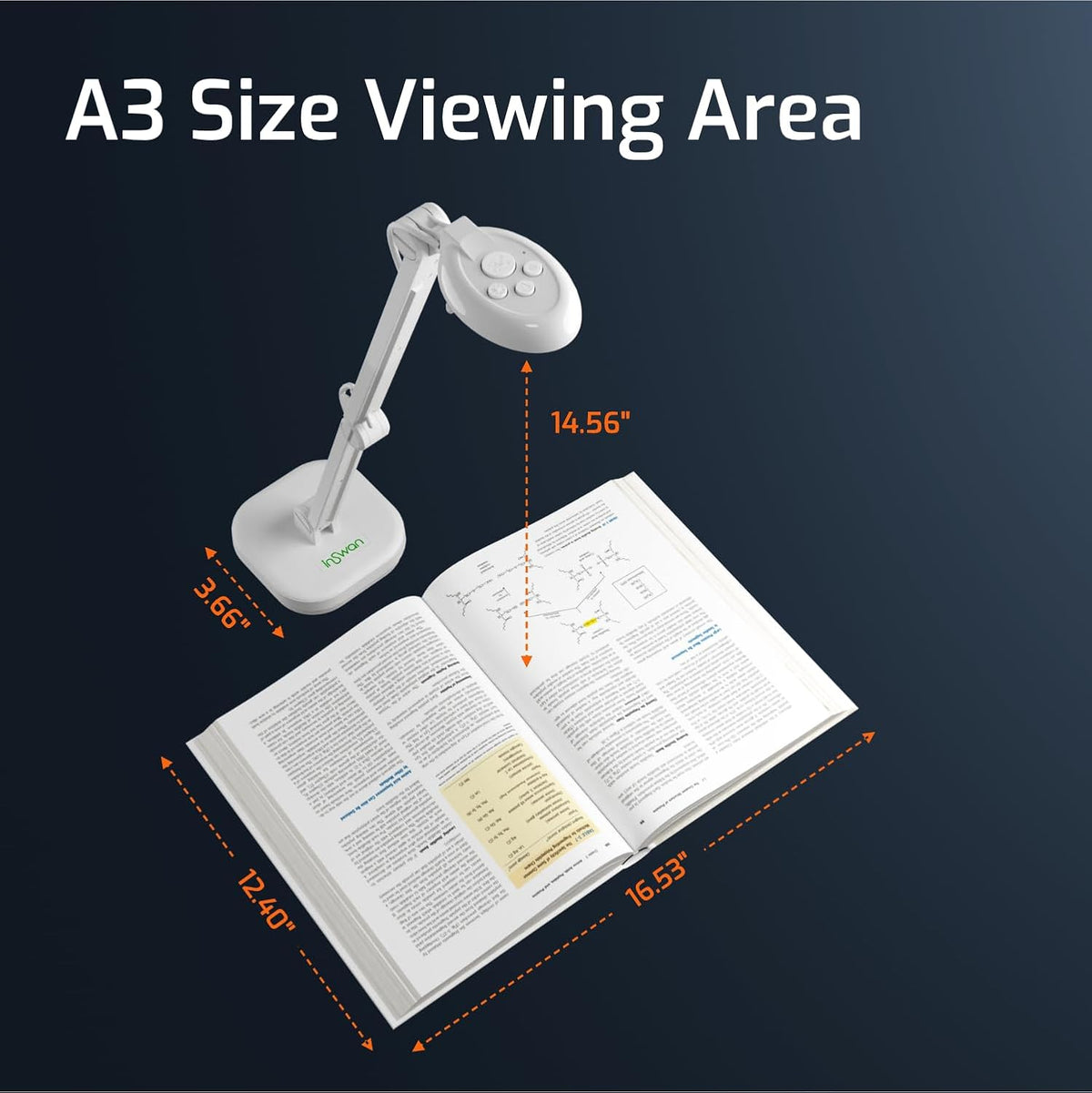 INS-2 4K USB 13MP Document Camera with Auto Focus, LED Light, Mic, A3-Size Capture, Compatible with MacOS, iPadOS, Windows, Chromebook for Remote Teaching, Web Conferencing