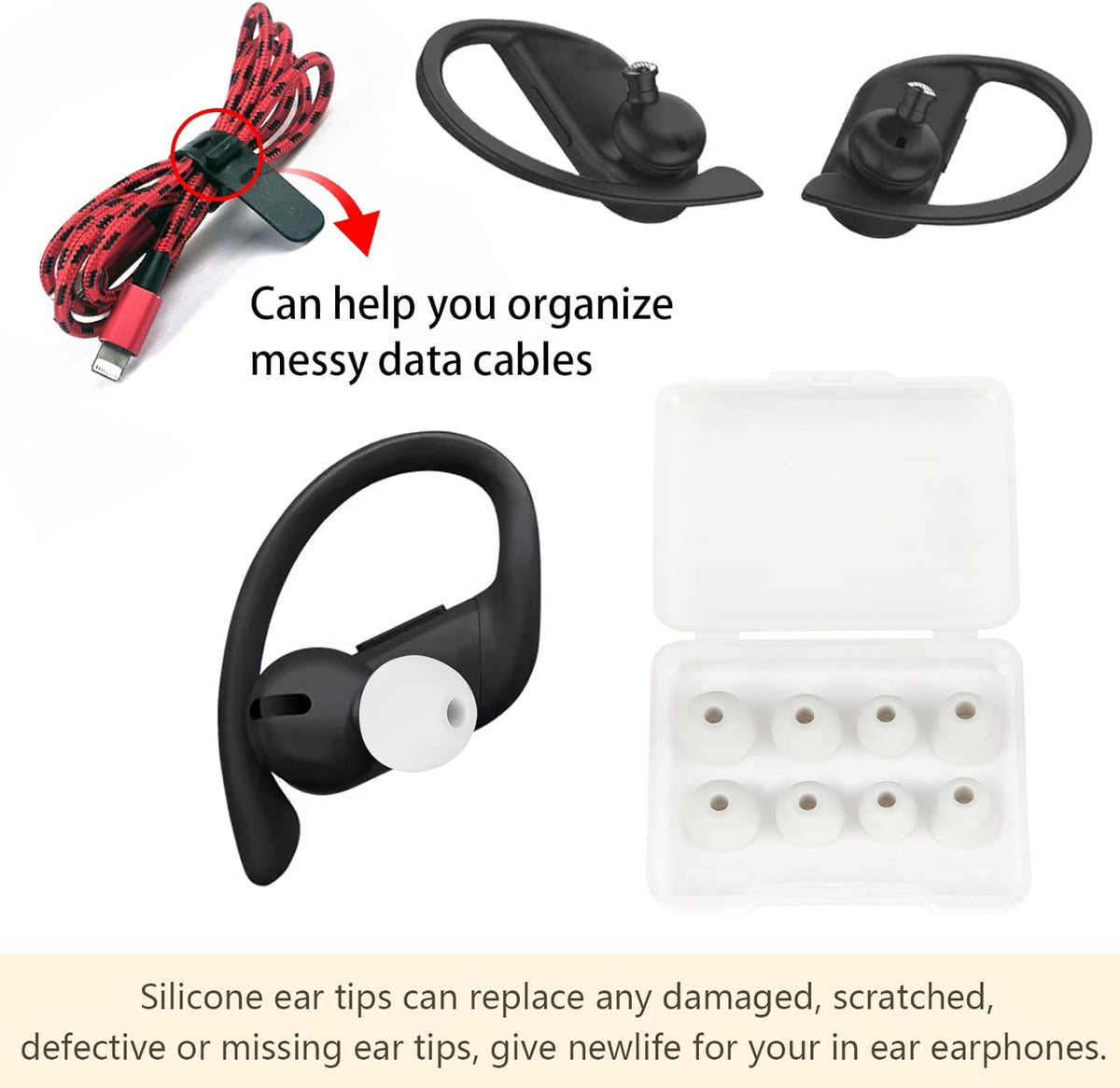 Ear Bud Covers Silicone Replacement Earbud Tips Compatible with Powerbeats Pro Beats Wireless Earphone Headphone Ear Tips 4 Pairs