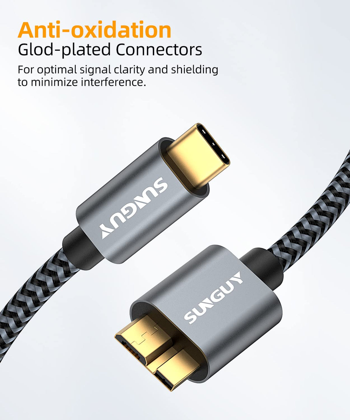 SUNGUY 10Gbps Micro B to USB C Hard Drive Cable 3FT, USB 3.1 USB C to Micro B, High-Speed External Hard Drive USB C Cable for iPhone 16 15 Pro/Pro Max, MacBook Pro/Air, WD Toshiba Westgate Seagate