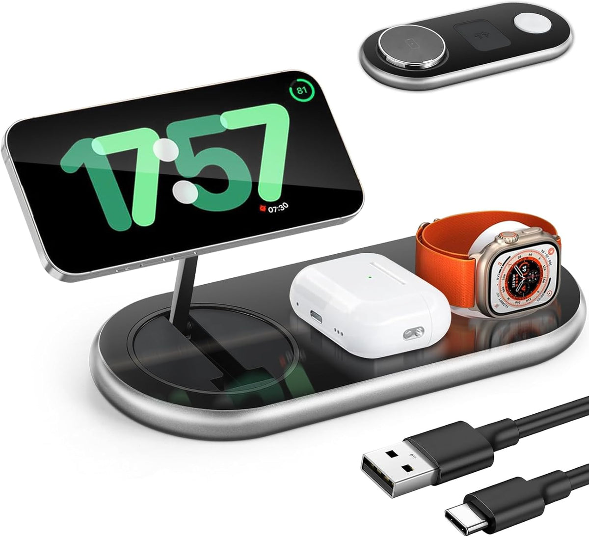 Wireless Charger iPhone Apple Qi2 Magsafe Charger 3 in 1 Charging Station Apple Magsafe Charger Stand for iPhone 16 15 14 13 12 Plus Pro Max, Apple Watch 1-9 Ultra, Airpods 2-3 Series