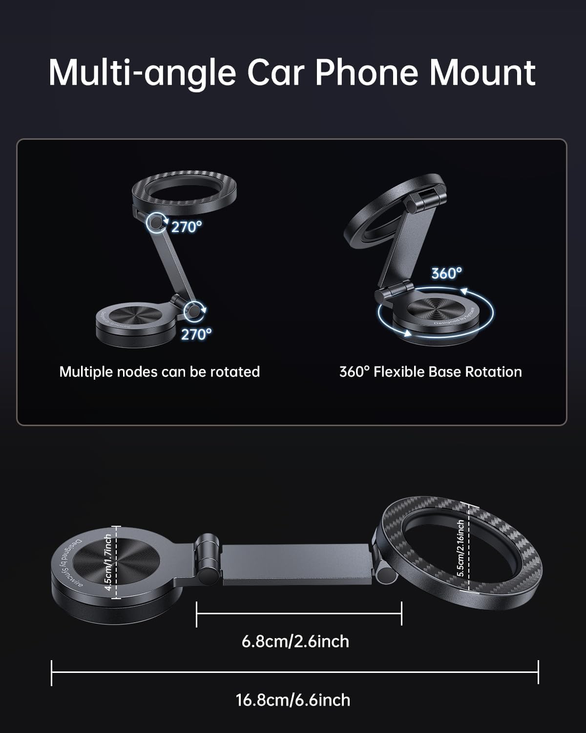 SYNCWIRE for MagSafe Car Mount - [360° Rotation] Magnetic Phone Holder for Car, Adjustable Metal Arm, Car Magnet Phone Mount for Dashboard, Car Accessories Fit iPhone 16 15 14 13 Pro Max &All Phones