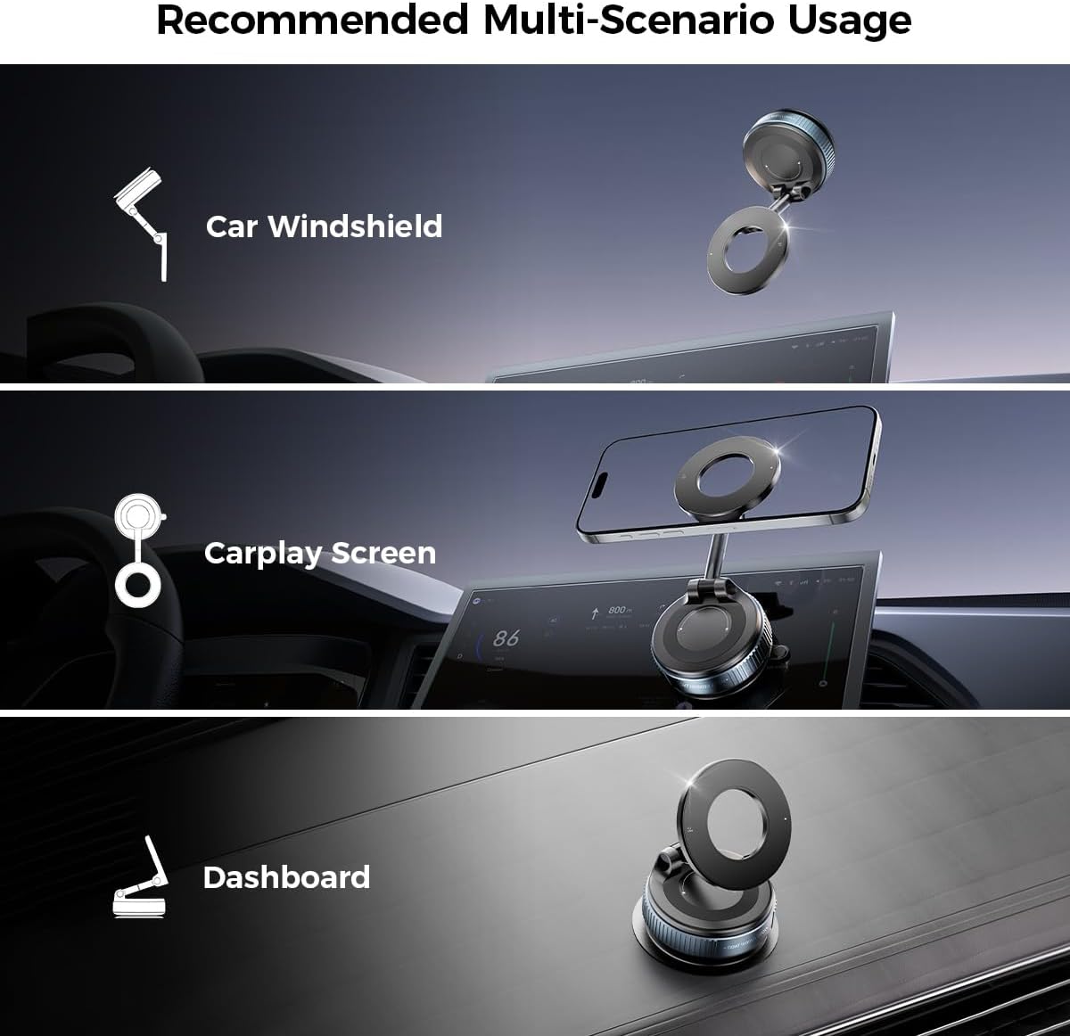 Upgraded Nano Gel Magnetic Phone Holder, 360° Rotation Vacuum Suction Cell Phone Mount for Magsafe,Strong Suction Adjustable Phone Car Mount Foldable Stand for iPhone 12-16 Series(Not Charge Phone)