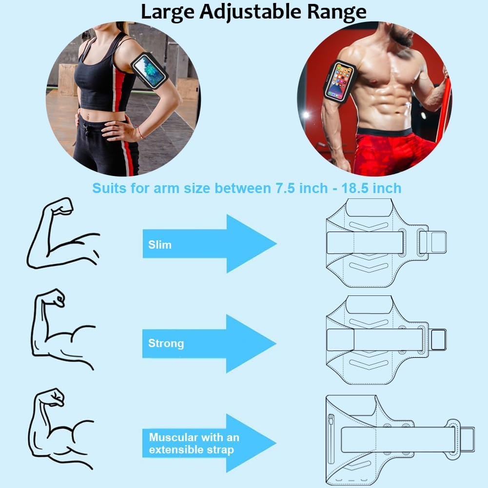 Arm Band for Phone for Running, Phone Holder for Running for iPhone & Samsung Galaxy, Cell Phone Armband Holder for Walking, Gym, Workout, w/Adjustable Strap & Zipper Pocket (Black-S)