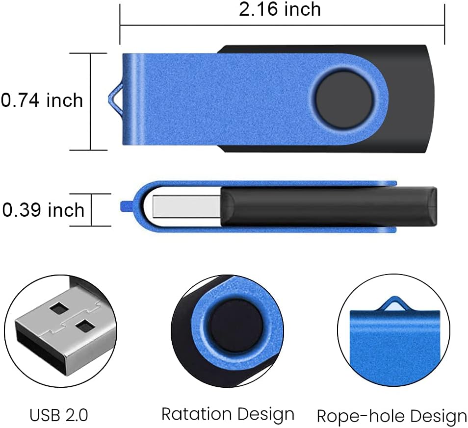 ABLAZE Flash Drives 2GB 20 Pack, USB 2.0 Thumb Drive Bulk with Lanyards Swivel Memory Stick U Disk 2GB Pendrive USB Pack (Blue)