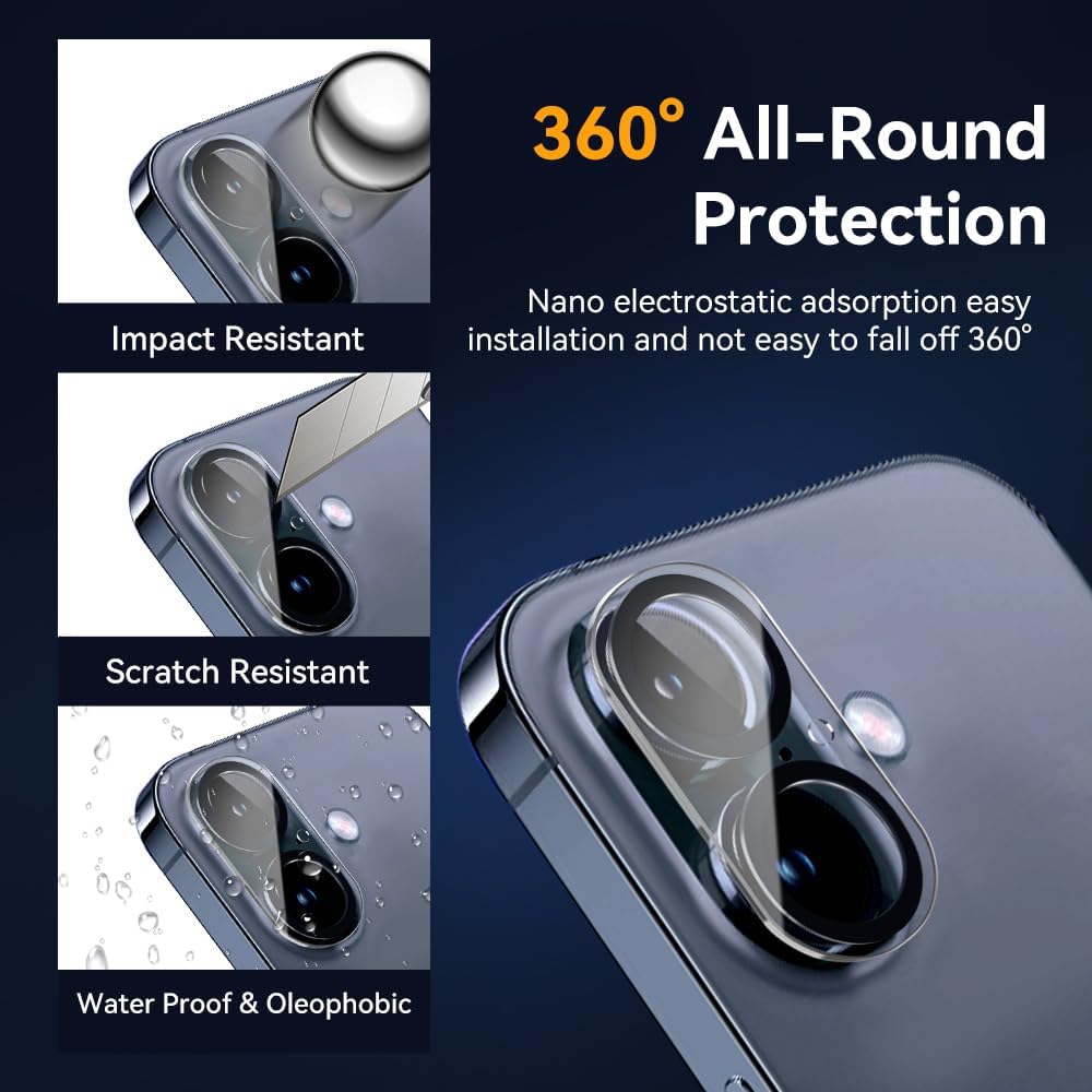 Camera Lens Protector for iPhone 16 6.1" / iPhone 16 plus 6.7",9H Tempered Glass，Ultra HD, Scratch Resistance Easy to Install，Case Friendly，[Does not Affect Night Shots] 3-Pack