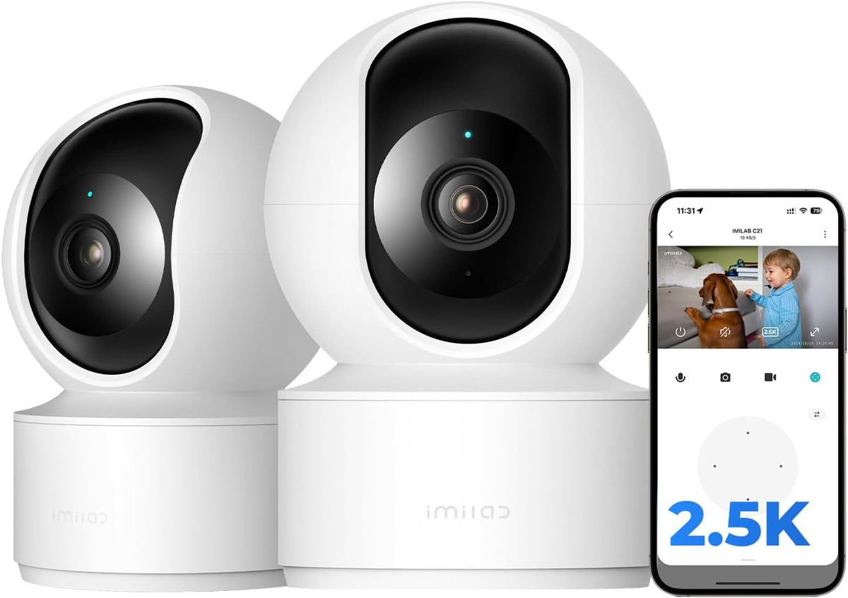IMILAB C21 2.5K 2 Pack, 360 2.4GHz Security Camera Indoor Room Camera for Bedroom View, Pet Cam w/Phone App & Speaker