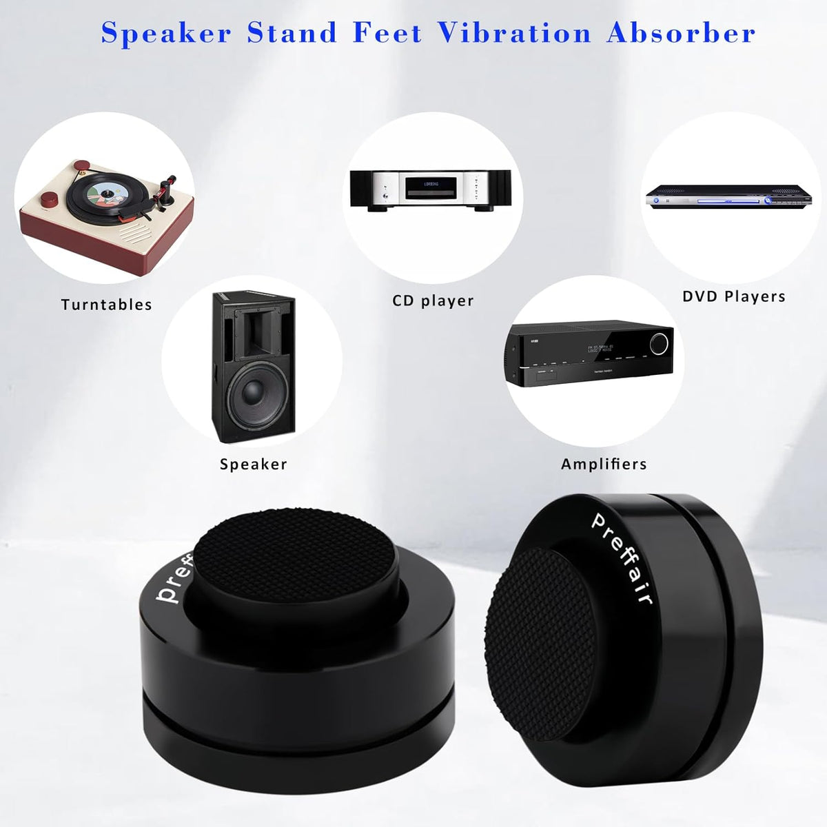 Preffair 4 Pcs Turntable Anti-Vibration Isolation Feet Speaker Feet Isolators Subwoofer Shock Absorber Stand Speaker Cone Pads with Ceramic Beads for DAC Recorder, HiFi Amplifier (Aluminum Alloy)