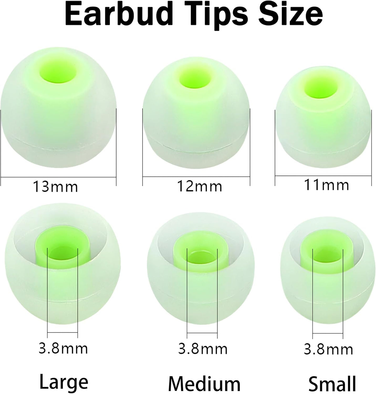 Silicone Earbud Tips - S M L, Fit Most In-Ear Earbuds (Inner Hole 3.8mm - 5.1mm), 9 Pairs