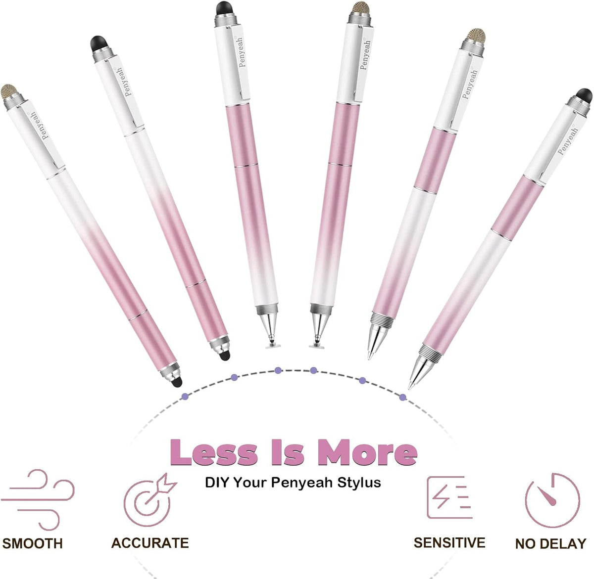 Penyeah Stylus Pens (4 in 1), Universal Phone/Tablet Stylus for iPhone/iPad/Pro/Mini/Android/Samsung/Fire and All Capacitive Touch Screens - Dream Pink
