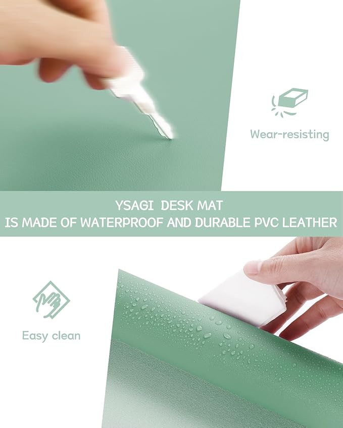 YSAGi Non-Slip Leather Desk Pad, Waterproof Laptop Computer Desk Keyboard Mat, Table Protector Blotter Mat, Large Mouse Pad for Office/Work/Home/Decor(Pale Green, 23.6" x 13.7")