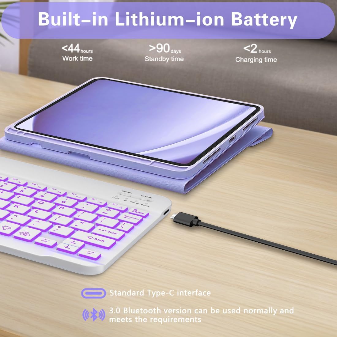 Keyboard Case for Samsung Galaxy Tab A9 Plus 5G 11 inch 2023 (SM-X210/X216/X218), 7 Color Backlit Detachable Keyboard Bluetooth, Smart Folio Cover with S Pen Holder for Galaxy Tab A9+ 11"(Purple)