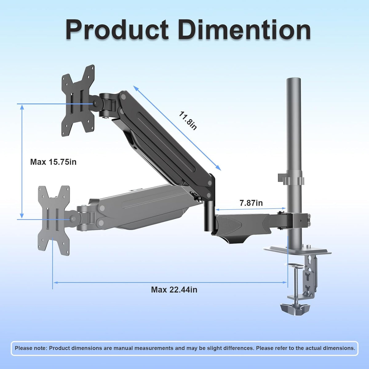 17 32 inch 22lbs, 75x75mm 100x100mm,Pneumatic suptek Single Monitor Arm for Desk Mount Stand,Adjustable Monitor Arm