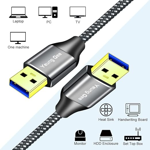Yeung Qee USB 3.0 A to A Male Cable 1 ft,Super Speed Type A Male to Male Cable USB 3.0 Double End USB Cord for Hard Disk, Cameras,Laptop Cooler, DVD Player and More (1FT/0.3M)