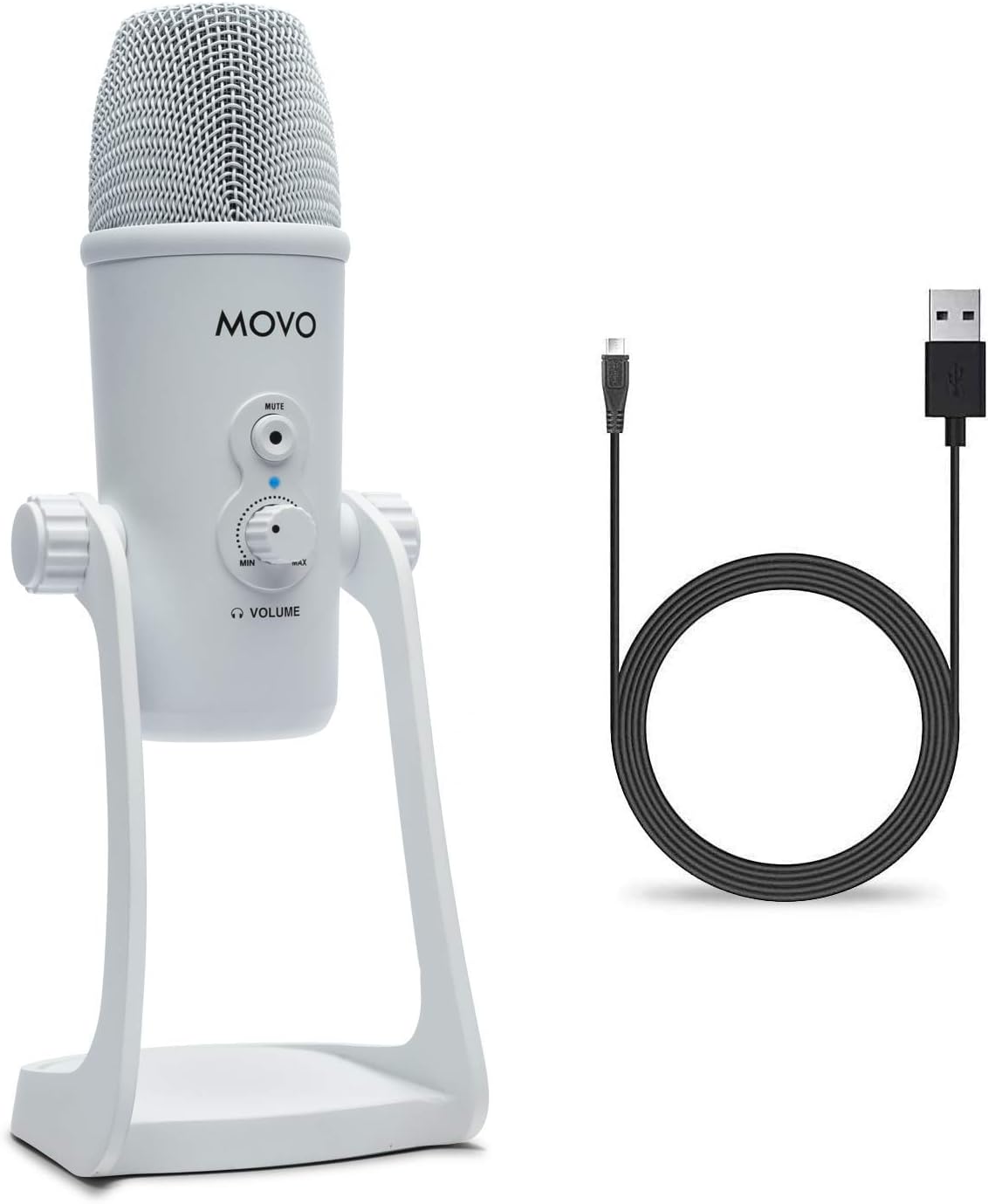 Movo UM700W White Desktop USB Microphone for Computer - Studio Mic with 4 Pickup Patterns - USB Gaming Microphone for PC, Mac, and Android - Best Mic for Podcast Recording and Streaming Setup
