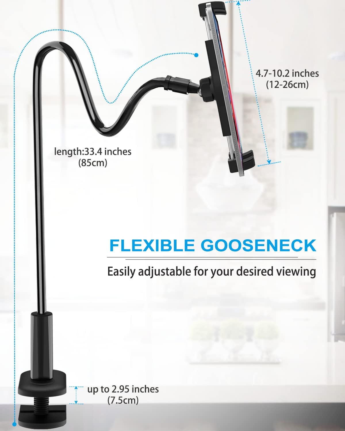 woleyi Gooseneck Tablet Holder for Bed, Flexible Long Arm Tablet Mount for Desk, Clip Bracket Clamp Stand fit for iPad Pro 10.5 Air Mini, Switch, Galaxy Tabs, Tablets, Cell Phones and 4.7-11" Devices