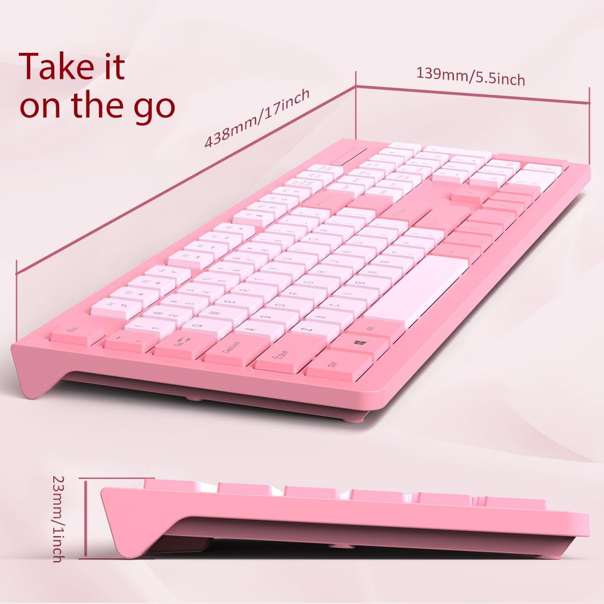 Computer Keyboard Wired, Plug Play USB Keyboard, Low Profile Chiclet Keys, Large Number Pad, Caps Indicators, Foldable Stands, Spill-Resistant, Anti-Wear Letters for PC Laptop (Rose Pink, 1-Pack)