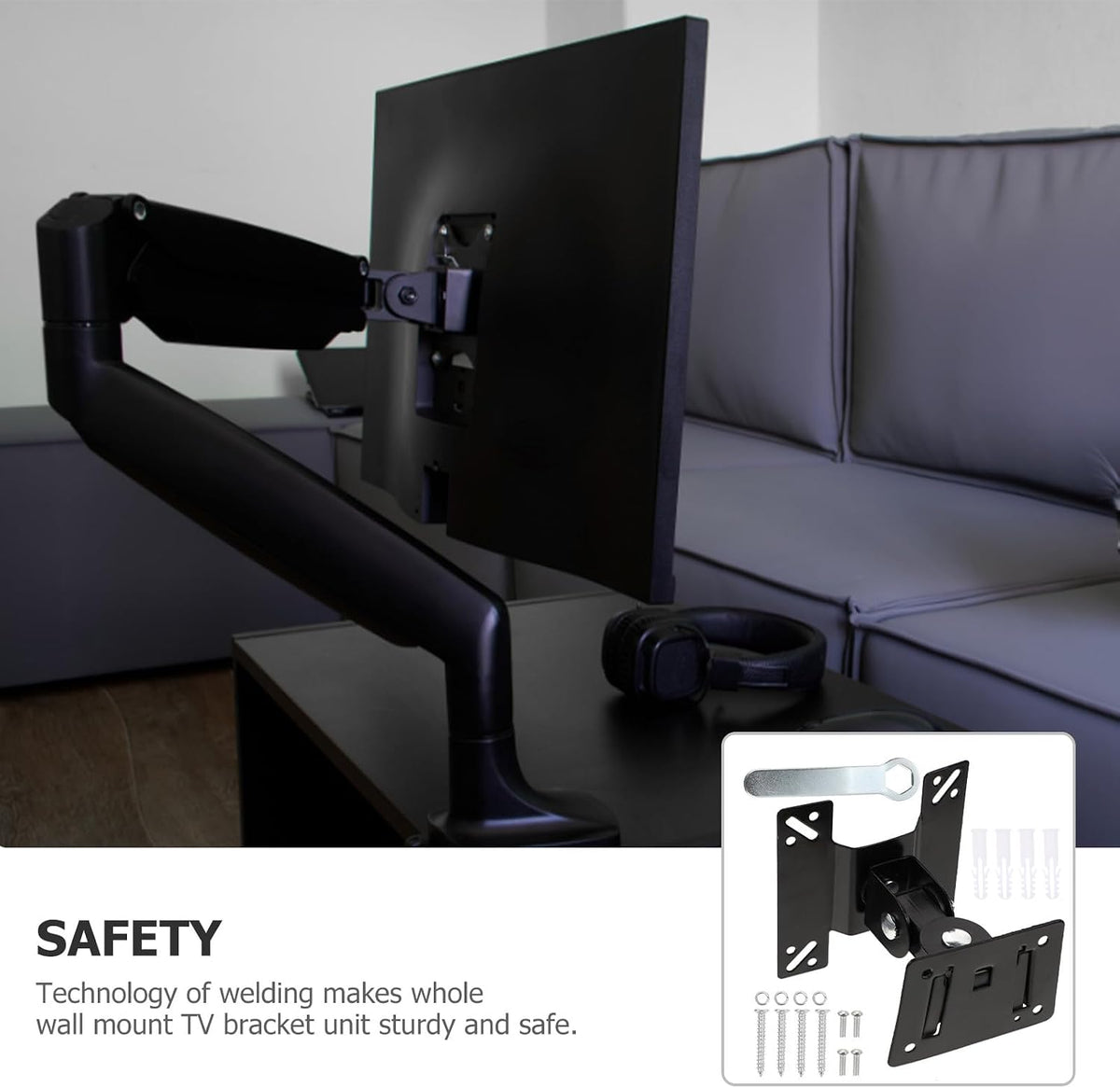 HONMEET Rotatable Wall Mount Tv Bracket Swivel Monitor Mount for Screens Ergonomic Metal Display Stand for Living