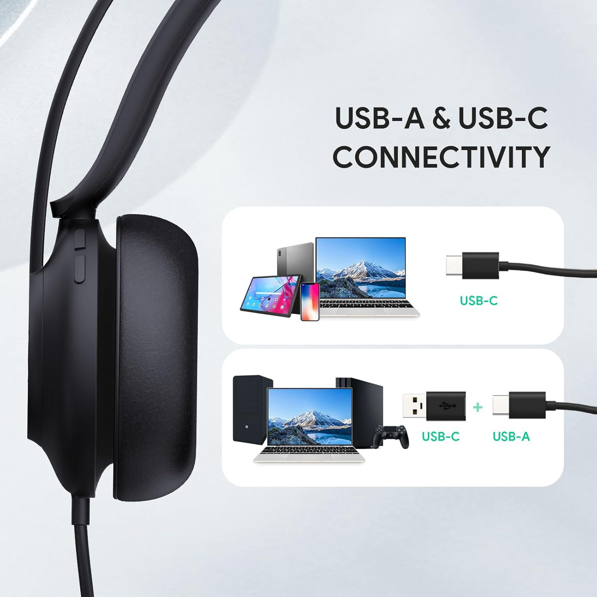 Yealink USB Wired Mono Headset,UH37 Computer Headset with Noise Cancelling Microphone,USB-A & USB-C Call Center Headset for Teams,Zoom,Computer PC Laptop