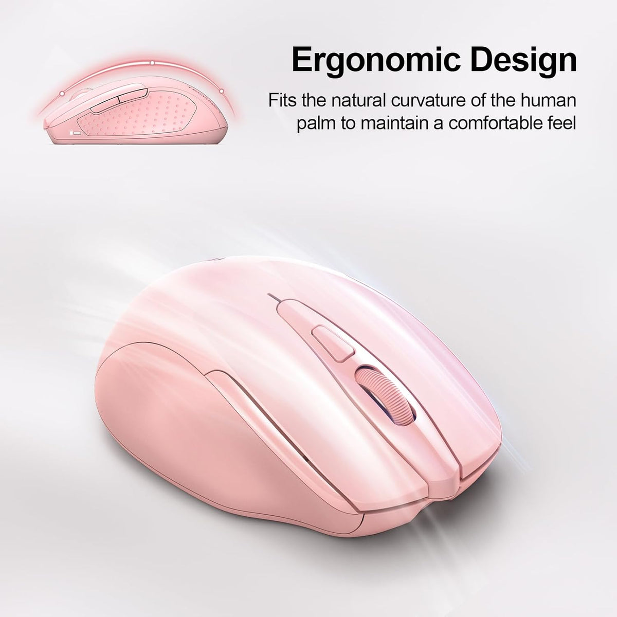 TECKNET Rechargeable Wireless Mouse, 2.4G Silent Mouse, Quiet Click, 6 Adjustable 4800 DPI, Cordless Computer Mouse, Ergonomic Mouse for Laptop, 6 Buttons USB-A Mouse for Chromebook, Ergo Grip - Pink