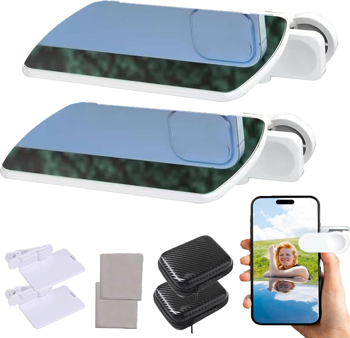 Mirror Effect Lens - Capture Stunning Reflections Instantly, Smartphone Camera Mirror Reflection Clip Kit, Adjustable HD Glass Smartphone Photography Flip Mirror, for Travel Photography (Black+White)
