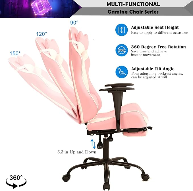 Gaming Chair for Adults with Footrest High Back Video Game Chairs for Kids Ages 8-12 PC Chair Silla Gamer Chair Gaming Chair Cheap Game Chair Ergonomic Desk Chair with Headrest Lumbar Support