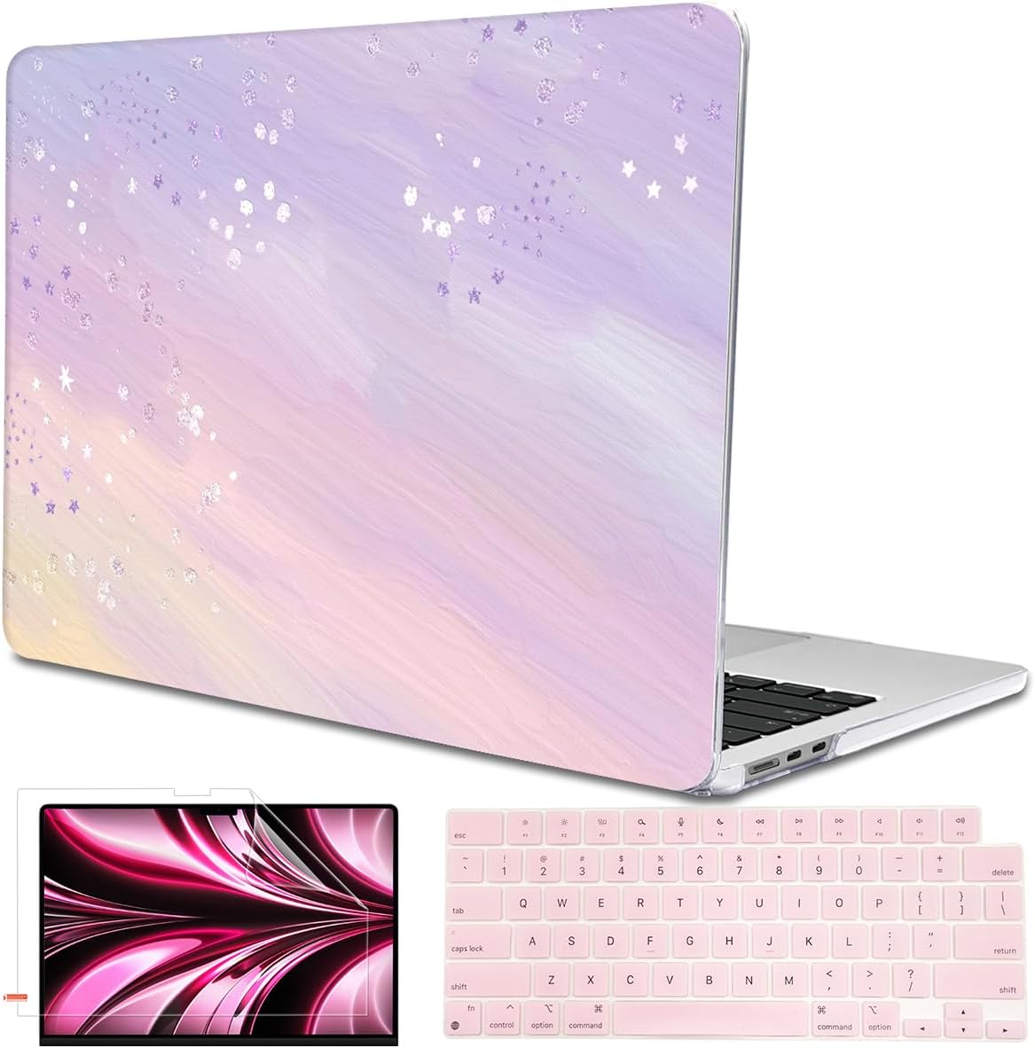 for 2025 M4 MacBook Air 13.6 Inch Case A3240 Fits 2022 2023 A2681 M2 2024 A3113 M3 Chip with Liquid Retina Display, Printed Plastic Hard Shell Cover for Mac Air 13.6", Pink Purple Gradient