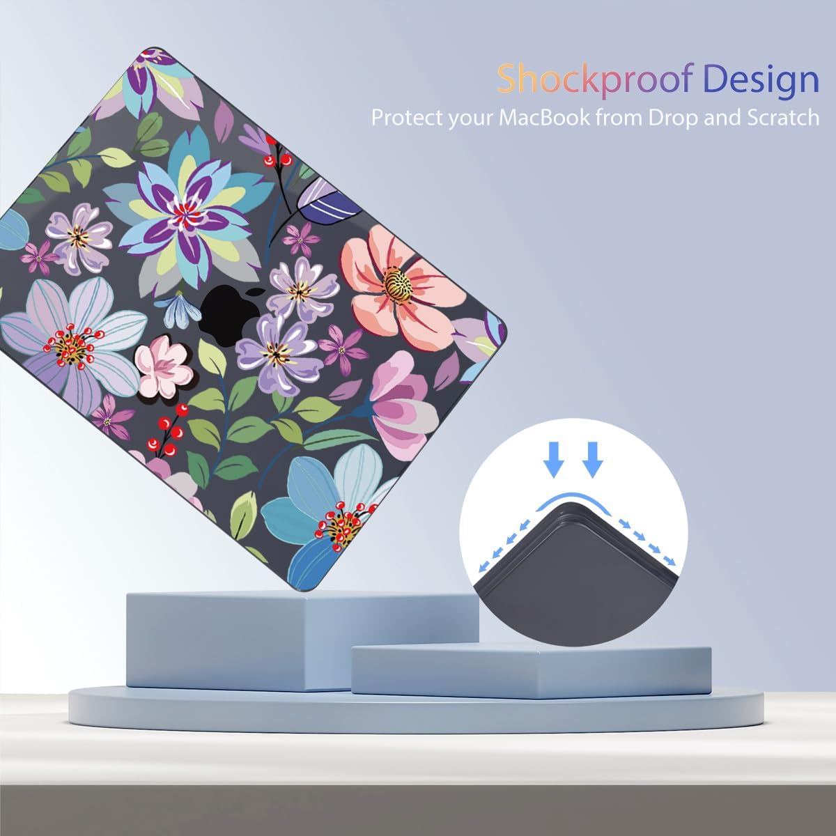 Teryeefi for MacBook Air Case 15 inch M4 M3 M2 Chip (2025 2024 2023 Release) A3241 A3114 A2941 Model with Keyboard Cover + Type C Adapter for MacBook Air 15, Pretty Flowers Black-104